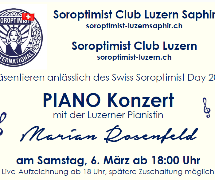 Swiss Soroptimist Day 2021: Piano-Konzert zugunsten Frauenzentrale Luzern